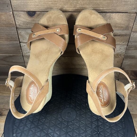 Clarks Artisan Womens Size 7.5 Brown Strappy Wedge Buckle Aisley Orchid Sandals - Picture 6 of 11